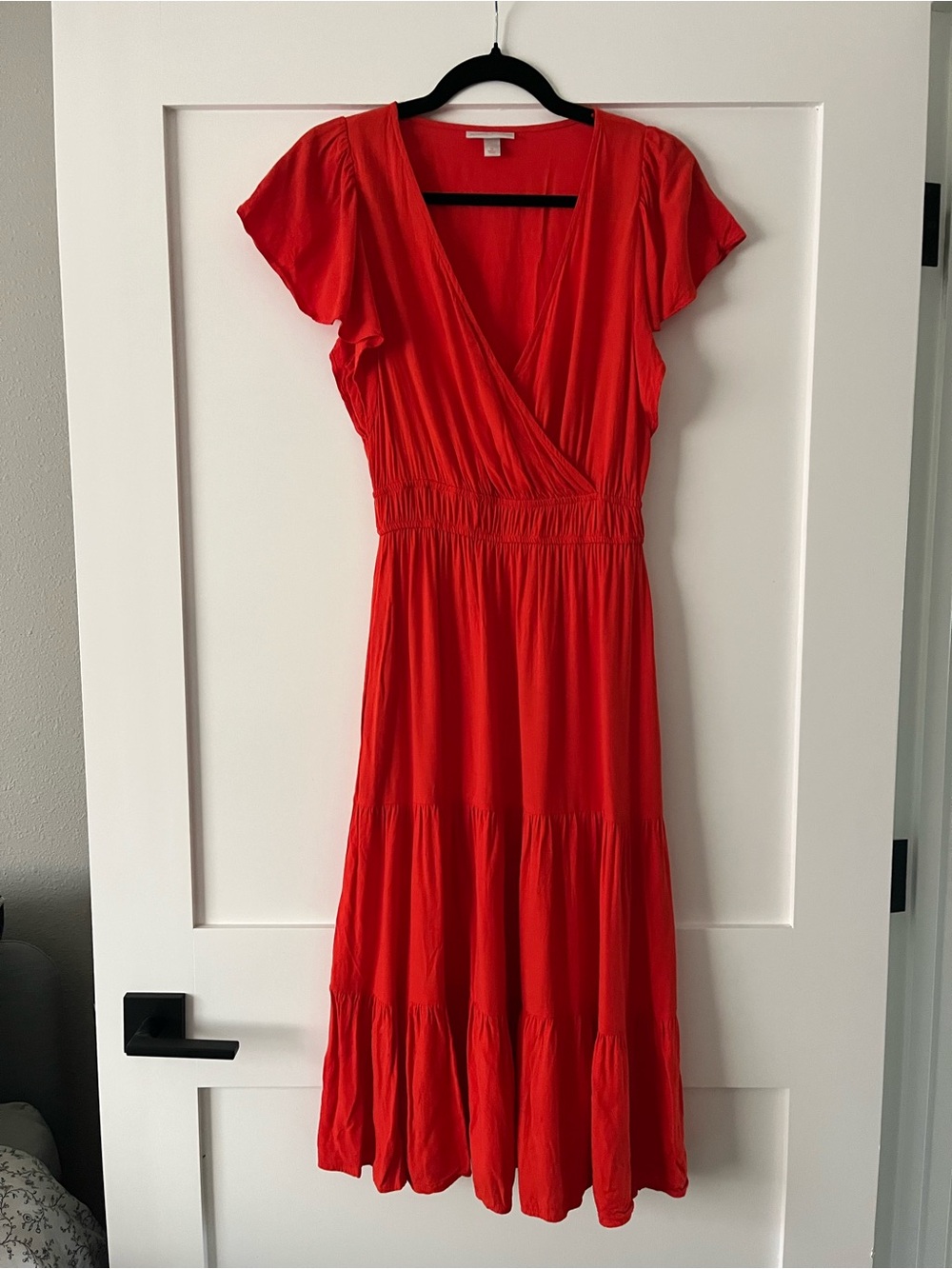 Knox Rose Red Midi Dress with Flutter Sleeves